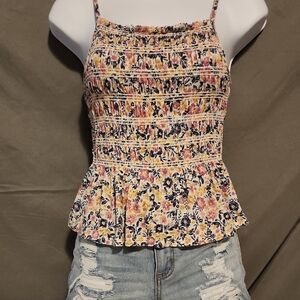 SO Pink and Blue Smocked Peplum Camisole